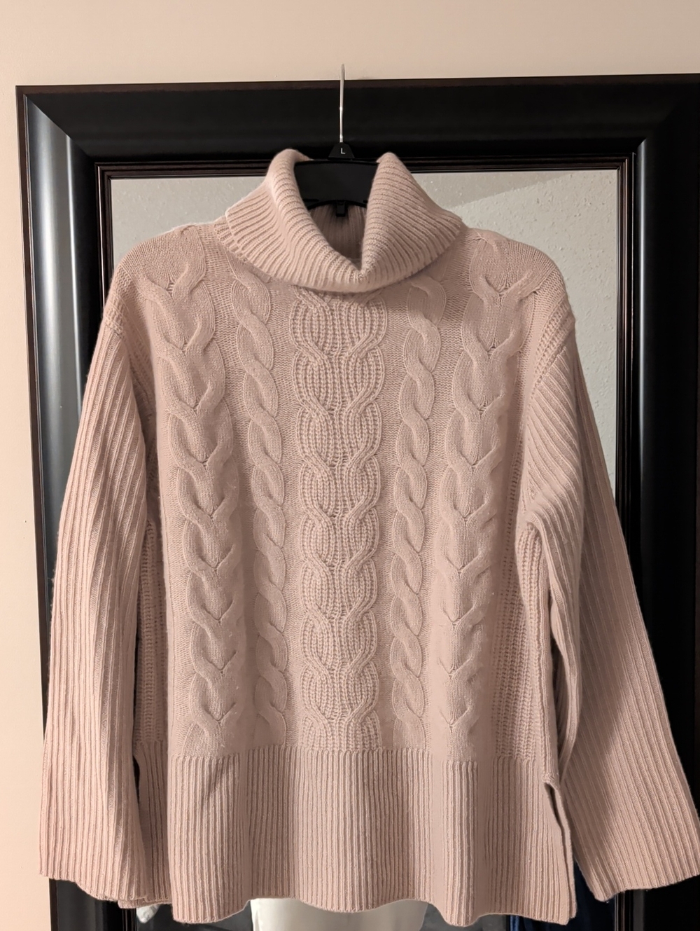 Reiss Wool Cashmere Blend Chunky Cable Knit Turtleneck Sweater In Nude